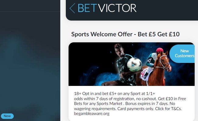 Bet £5 Get £10 Sports Welcome Offer from BetVictor bookie!