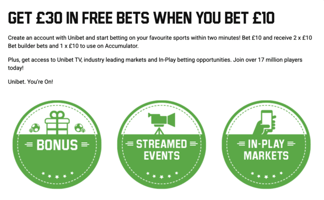 Unibet’s £30 Free Bets Offer! 
